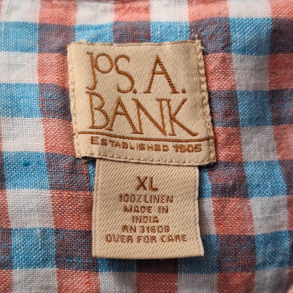 Jos A Bank Linen Men's Blue Plaid Short Sleeve Shirt Size XL - Picture 2 of 9